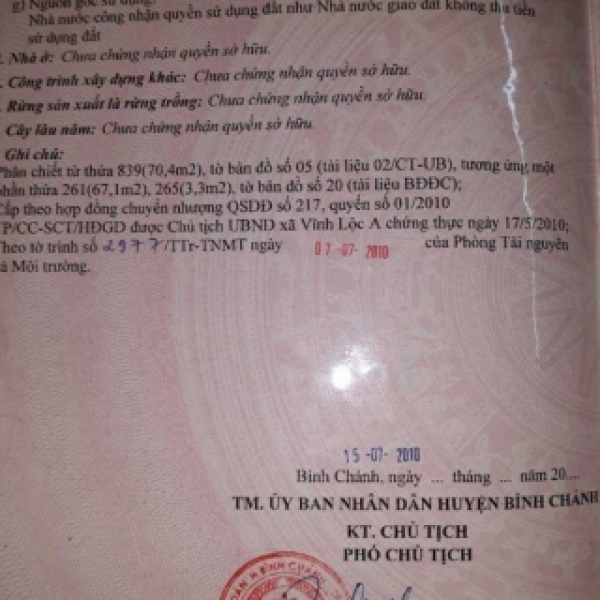 Bán nhà 4*17.5  giá 2 tỷ ,sổ hồng riêng Đường Thới Hòa, Vĩnh Lộc A, Bình Chánh.