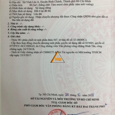 Bán đất sổ hồng riêng 89 m  đường Quách Điêu, Vĩnh Lộc A, Bình Chánh