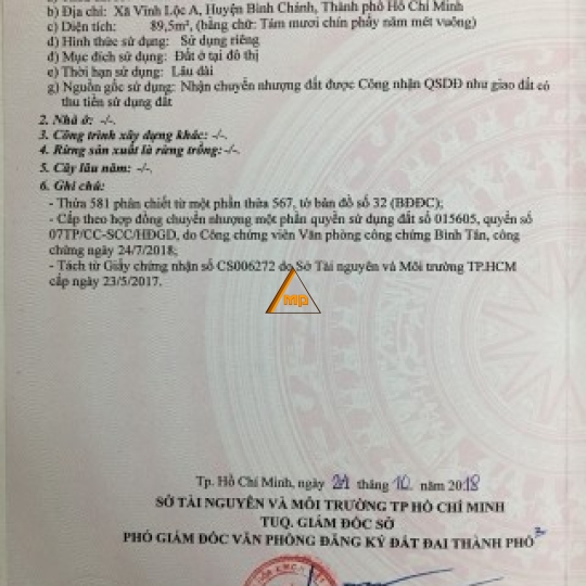 Bán đất sổ hồng riêng 89 m  đường Quách Điêu, Vĩnh Lộc A, Bình Chánh